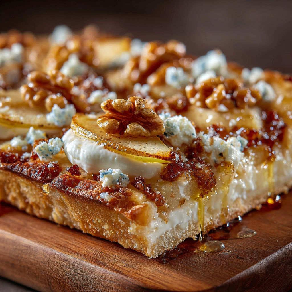A slice of pizza with blue cheese and walnuts.