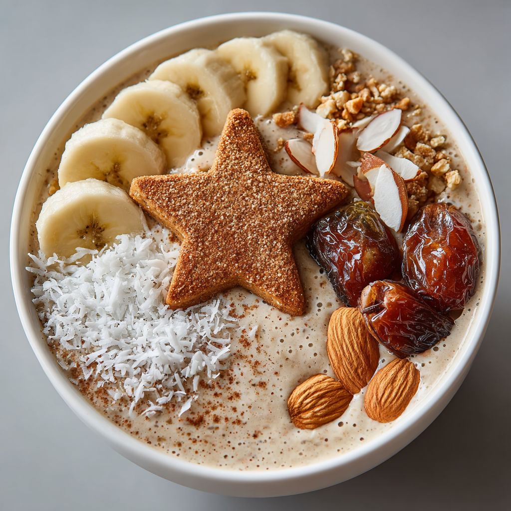 A bowl of food with a star shaped cookie.