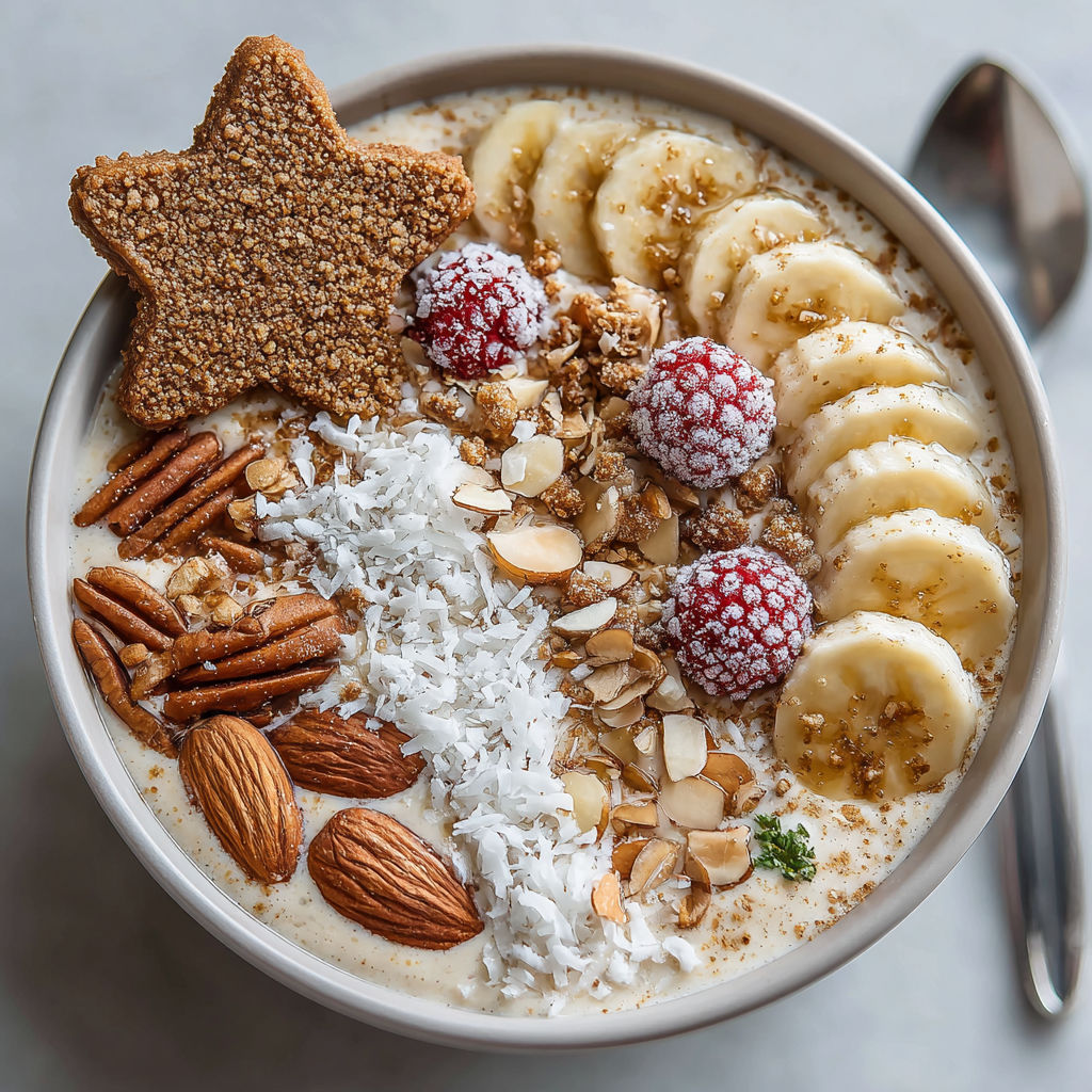 A bowl of food with a star cookie.