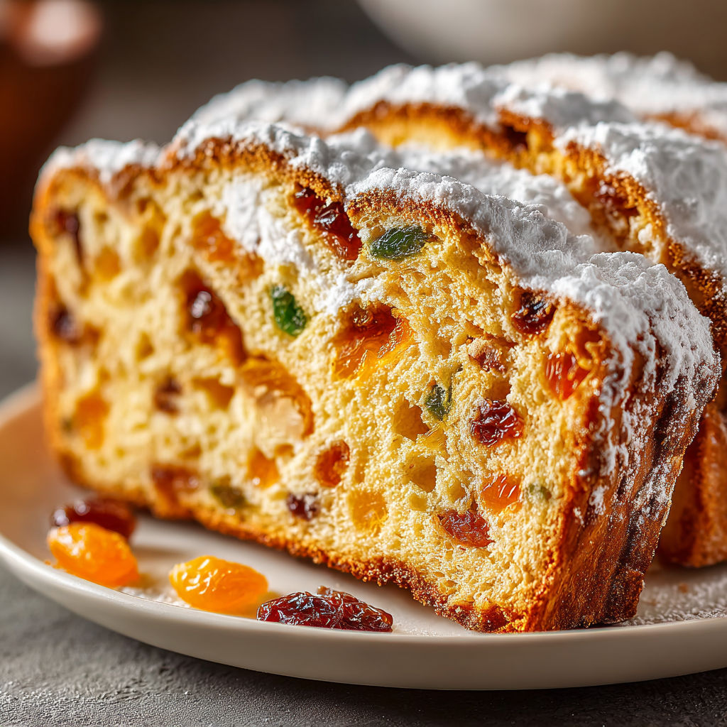 A slice of pumpkin spice stollen bread.