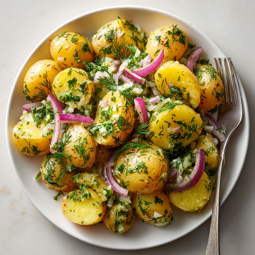 A plate of food with potatoes and onions.