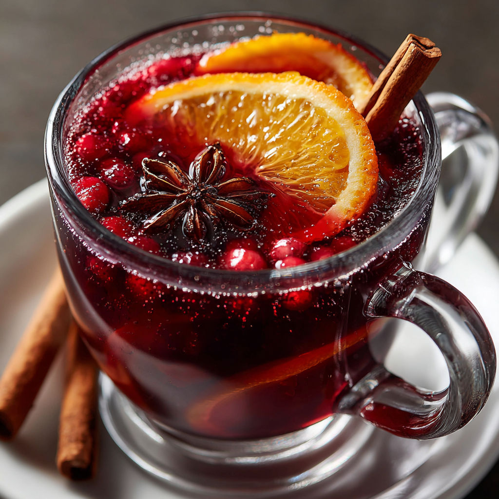 A glass of Japanese-inspired Miso Glühwein with a cinnamon stick in it.