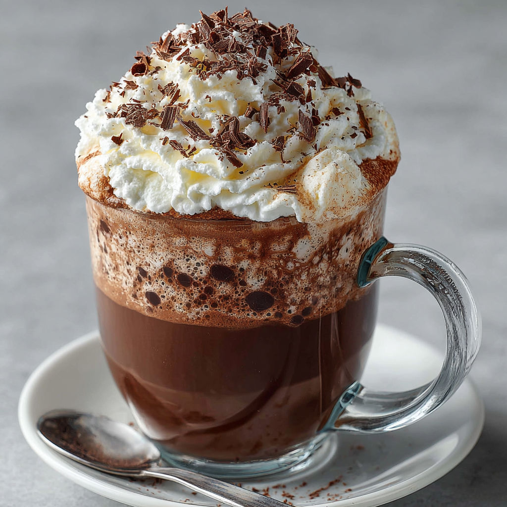 A cup of hot chocolate with whipped cream and cinnamon.
