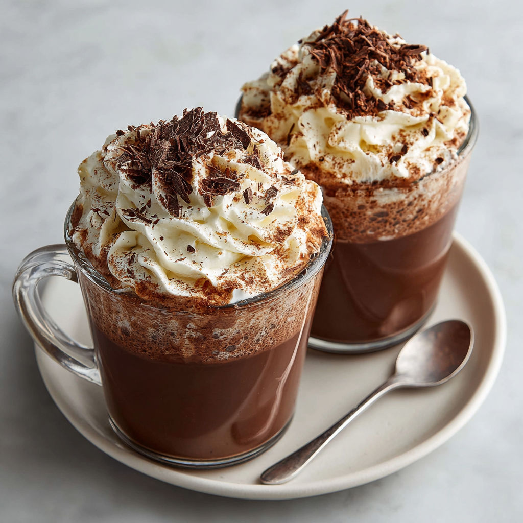 Two cups of hot chocolate with cinnamon cream soda.