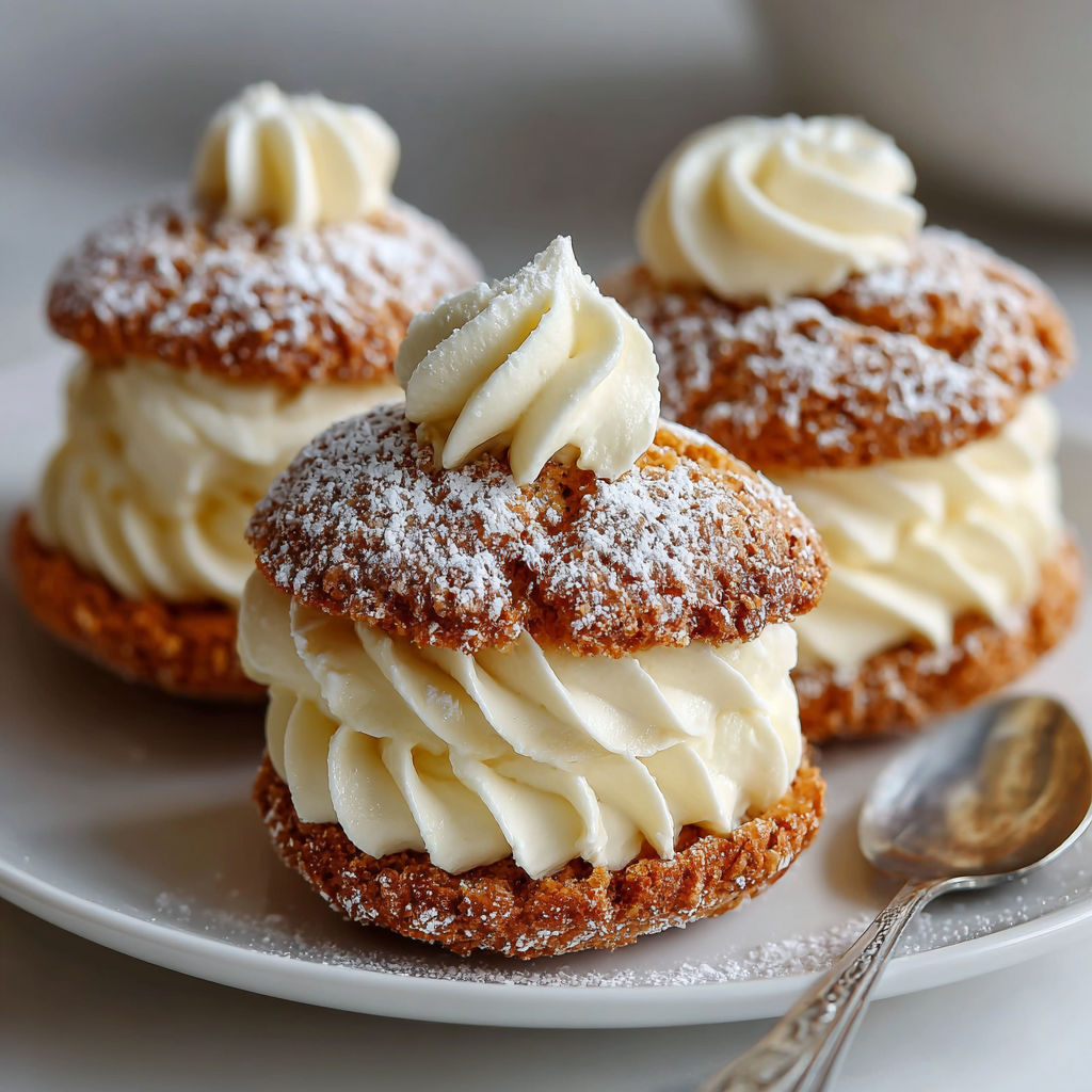 A plate with two desserts on it.