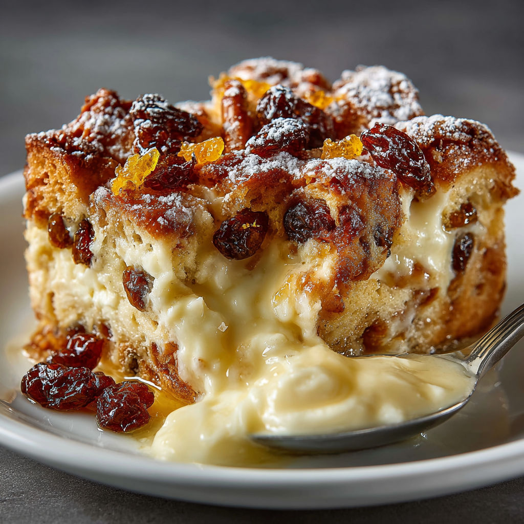 A slice of German Christmas Pretzel Bread Pudding.