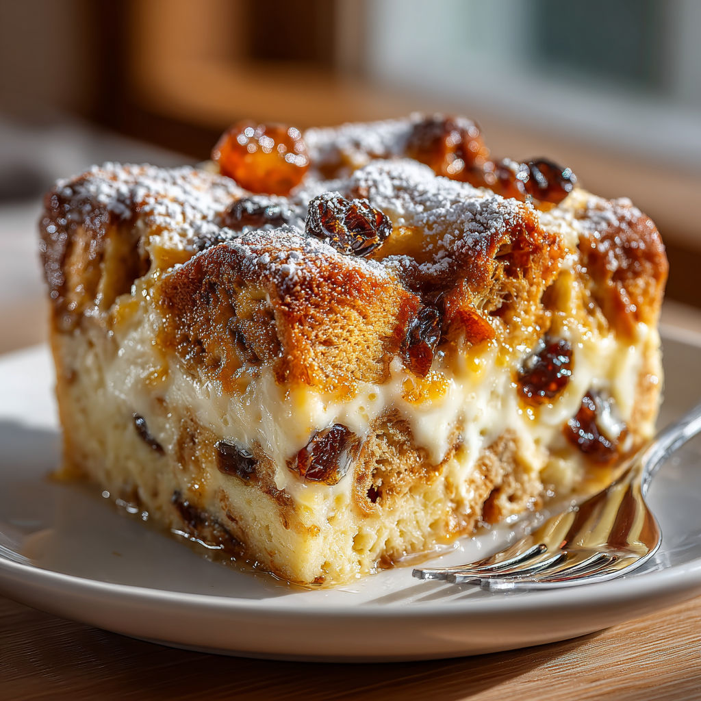 A slice of German Christmas Pretzel Bread Pudding.