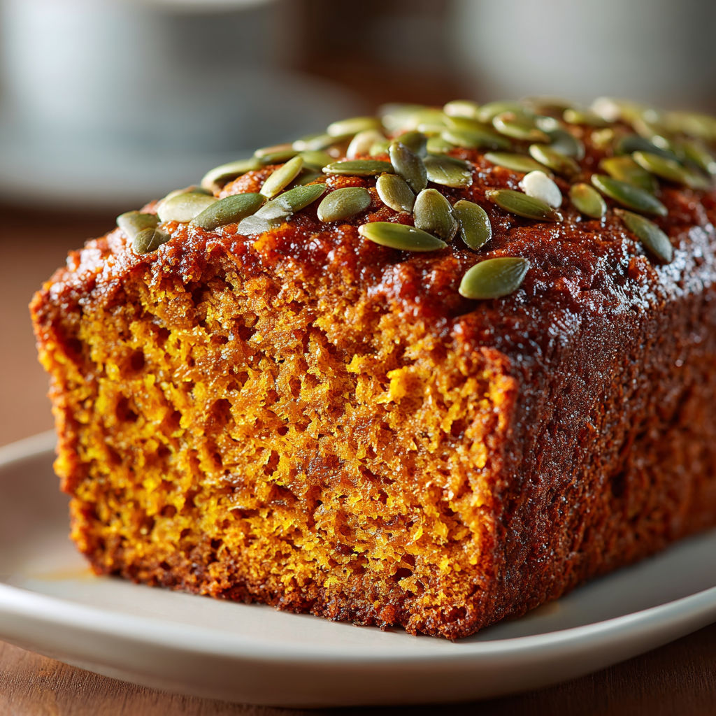 A loaf of whole grain spelt moist pumpkin bread.