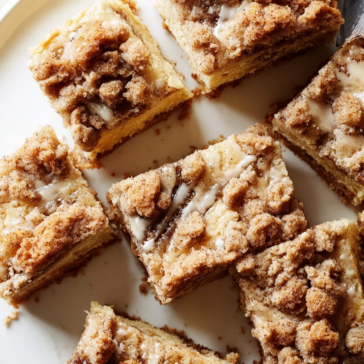 Warm Chai Spiced Streuselkuchen Bars drizzled with sweet glaze, perfect with coffee.