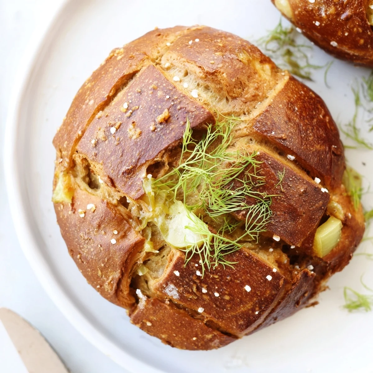Chewy pretzel buns bursting with dill pickle flavor, perfect for savory sandwiches.