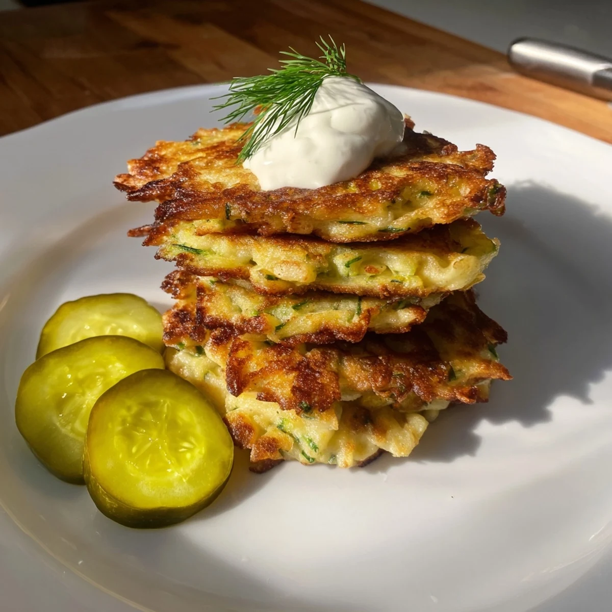 Köstliche Pickle Juice Spaetzle Fritters, perfekt für Snacks oder als Beilage.