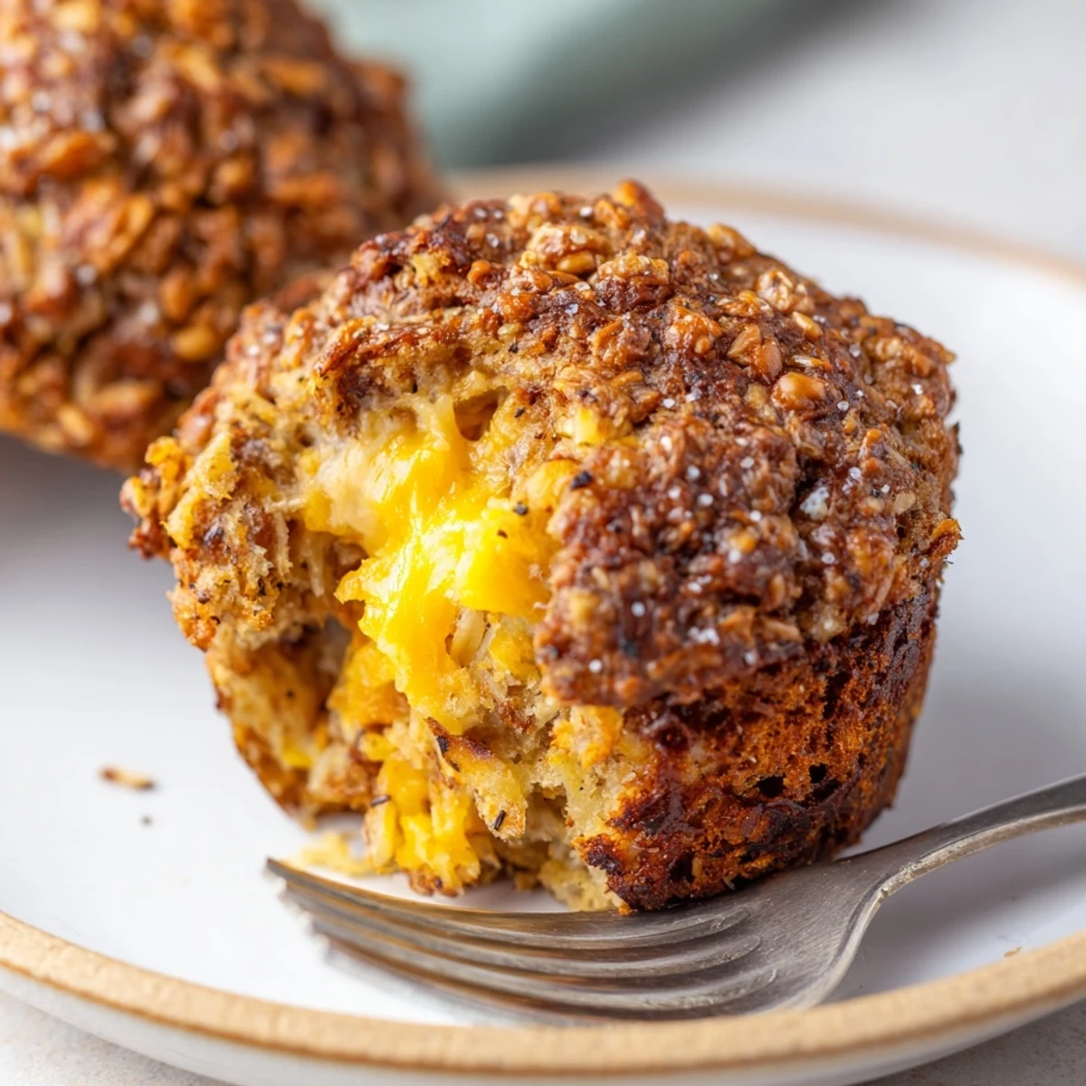 Ein Teller voller duftender Sauerkraut Pretzel Cheddar Muffins, perfekt zum Brunch oder Snack.