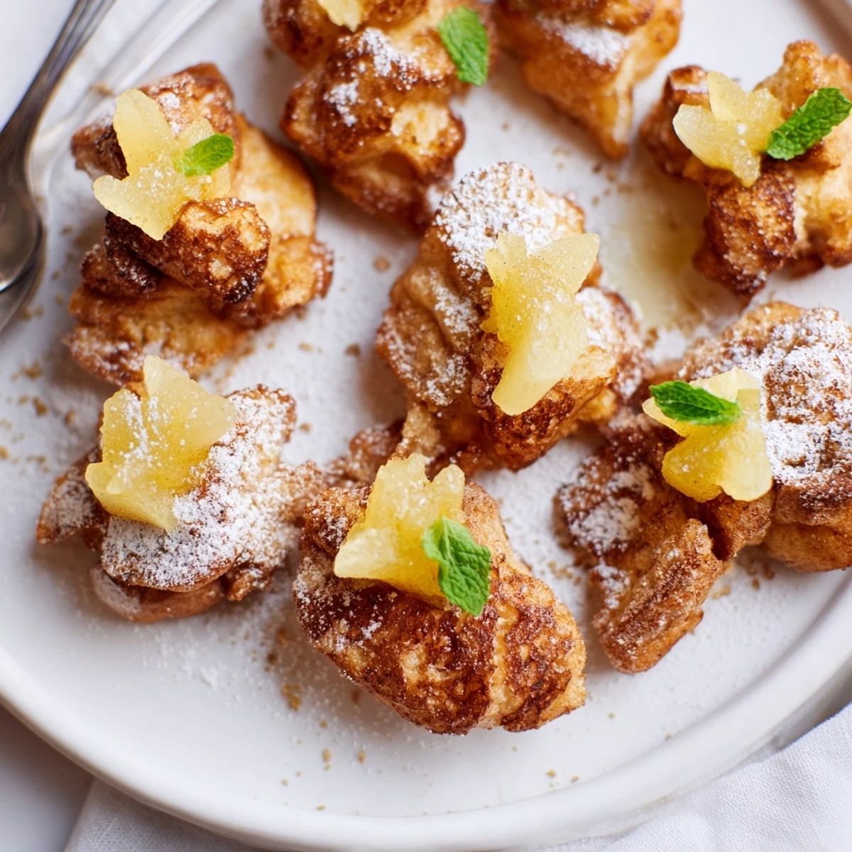 Fluffige Kaiserschmarrn, kombiniert mit süß-sauren Ingwerscheiben und frischer Minze.