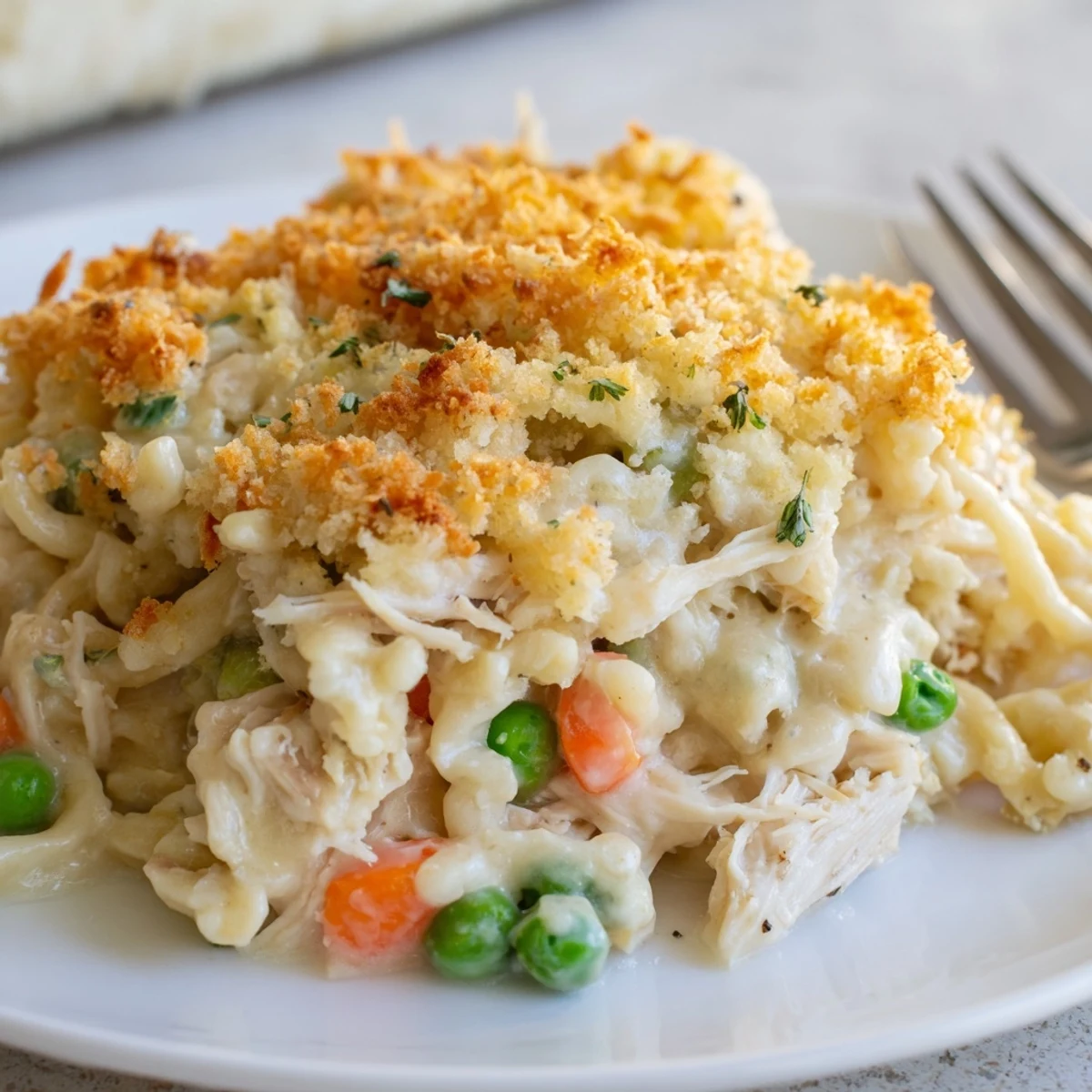 Herzhafter Chicken Spaetzle Auflauf, ideal für gemütliche Familienabende  