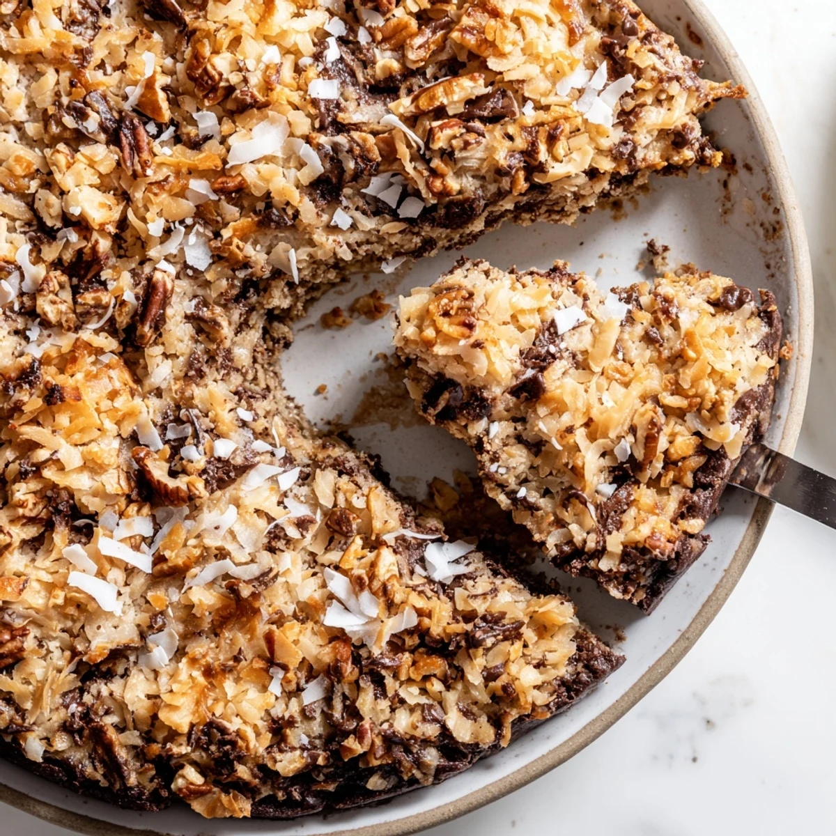 Ein verführerischer German Chocolate Skillet Cookie, perfekt zum Teilen direkt aus der Pfanne.