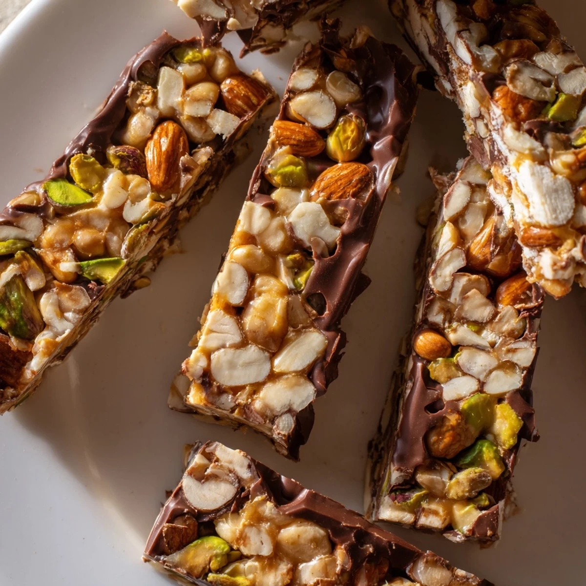 Käse Nougat-Riegel mit gerösteten Nüssen und einem Hauch von Honig.