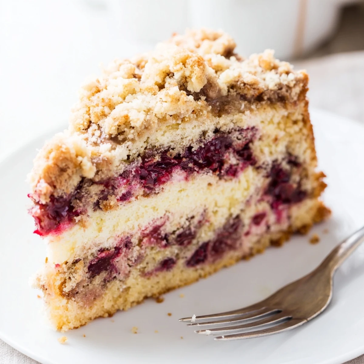 Saftiger deutscher Kirschkaffee-Kuchen mit knusprigen Streusel, ideal zum Nachmittagskaffee.  