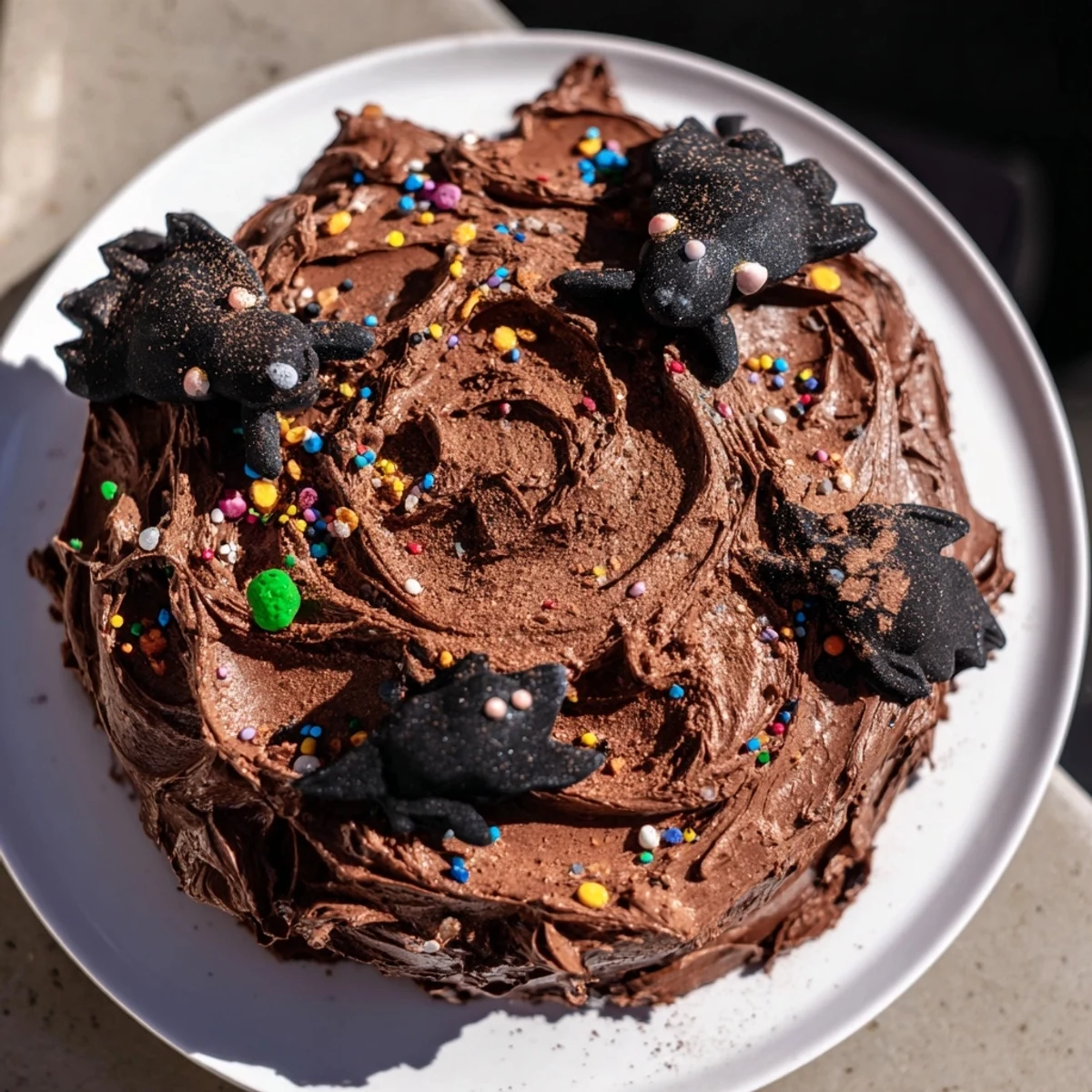 Rich, moist slices of Chaotic Rat Cake, a whimsical dessert perfect for Halloween celebrations.