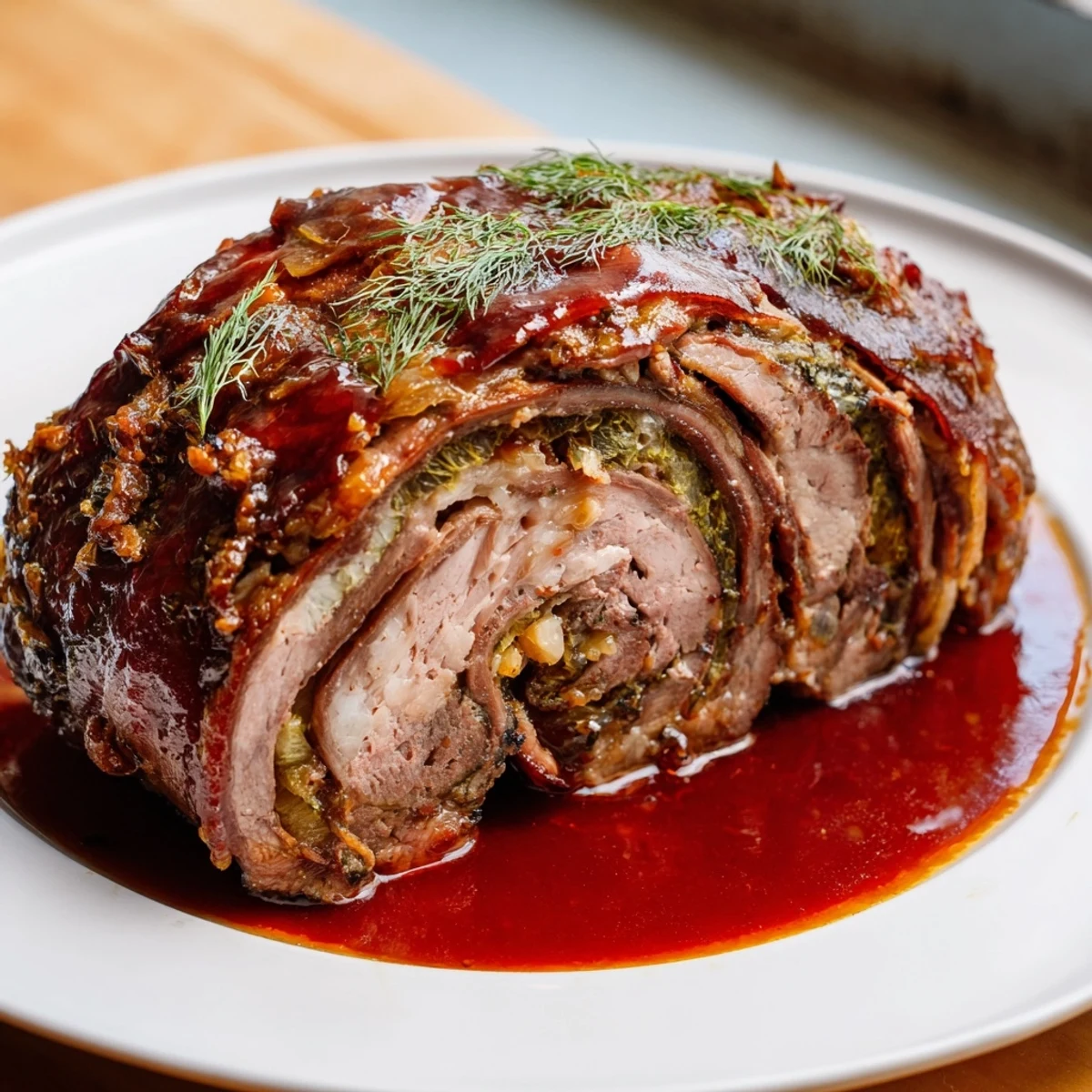 Braised Beef Roulades with Goji Berry Gravy, served with rich gravy and buttered potatoes for dinner.