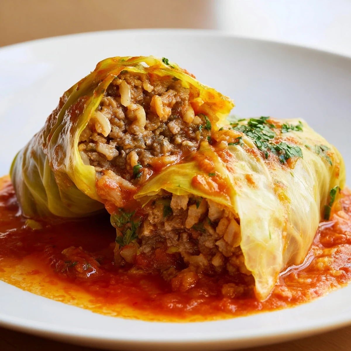 Steaming Easy Cabbage Rolls, the tender cabbage and beef emitting a savory aroma ready to eat.