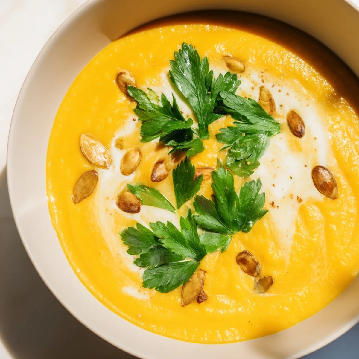 Homemade pumpkin soup presented in a bowl, perfect with toasted bread, ready to enjoy.