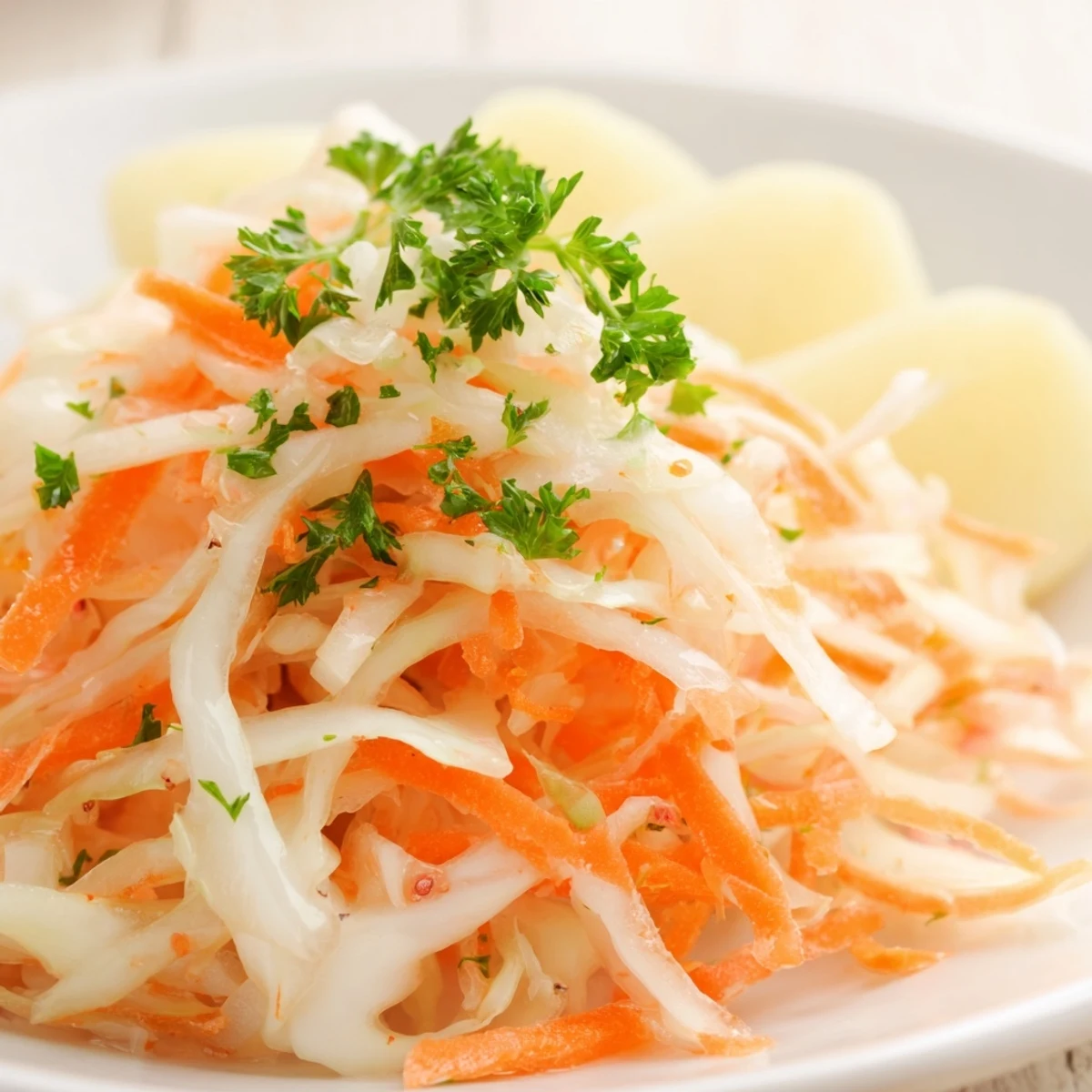 Enjoy a visual of German Krautsalat and Pellkartoffeln, a simple yet flavorful vegetarian feast.