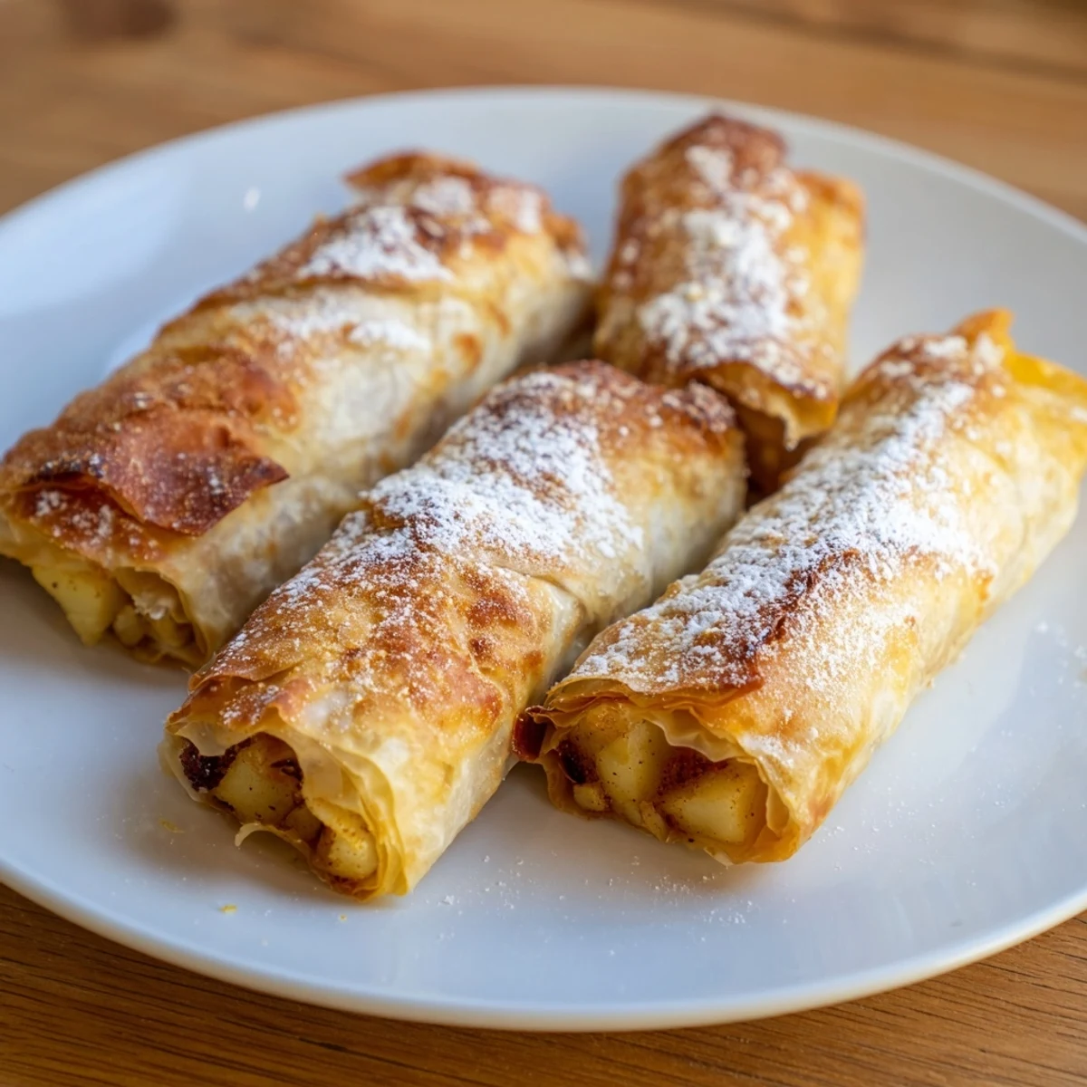 Golden, crispy oven-baked apple strudel rolls, a warm and sweet dessert perfect for fall.