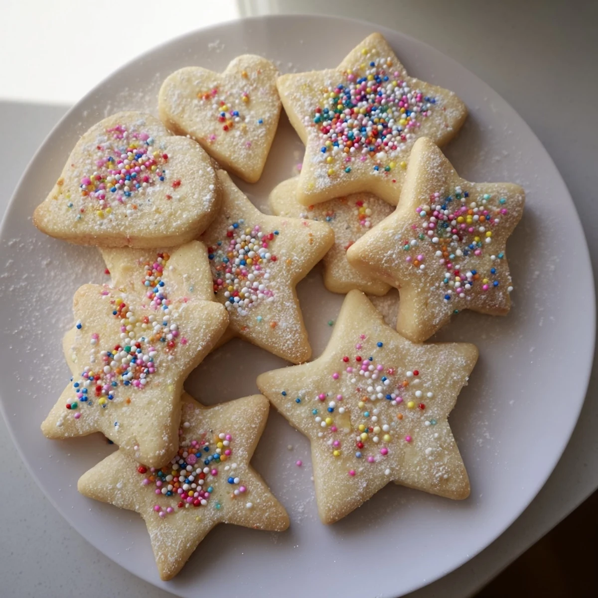 Golden-brown Budget Christmas Cookies, sprinkled and ready to enjoy with family during the holidays.