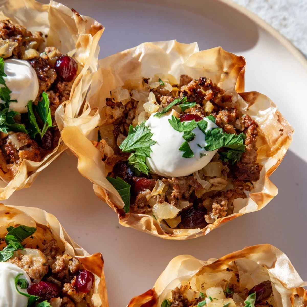 Bratwurst Sauerkraut Cups are filled with savory sausage, apple, and spices, ideal appetizer.