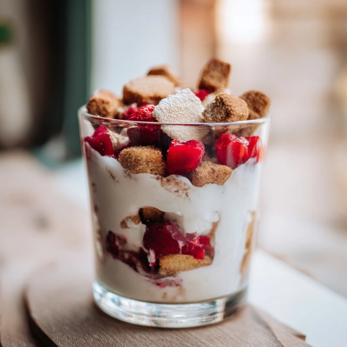 This refreshing Budget Butterkekse Crumble dessert features layers of yogurt, crushed cookies, plus juicy, fresh fruit.