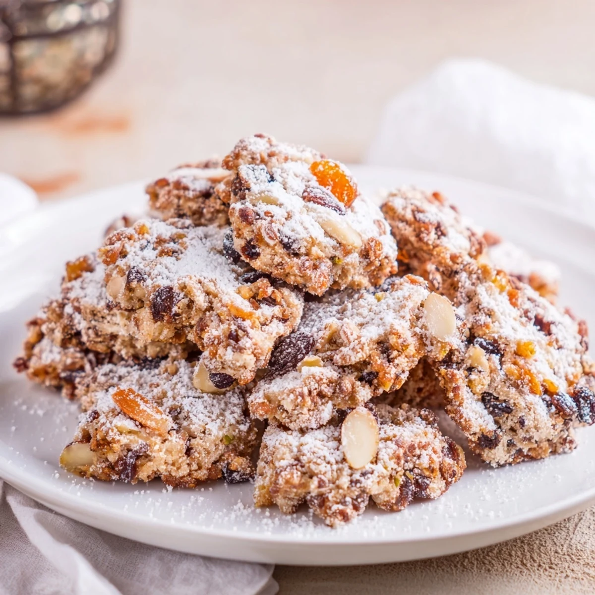 Golden, crunchy Quick Stollen Crunch Topping scattered across a vanilla cupcake, ready to eat.