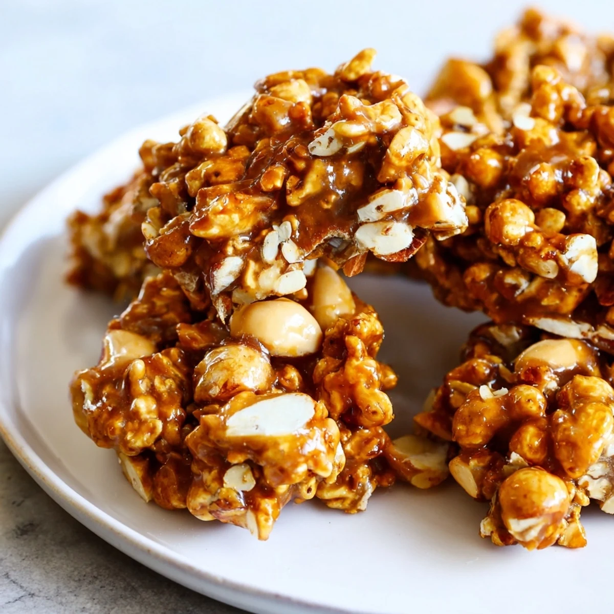 Close-up of a perfectly broken piece of budget nut brittle showcasing its caramelized, nutty texture.