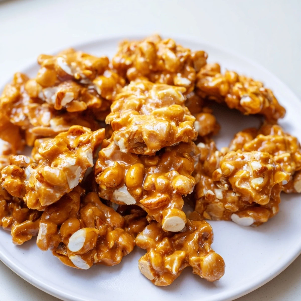 Homemade budget nut brittle, a golden brown delight with a generous mix of roasted nuts for snacking.