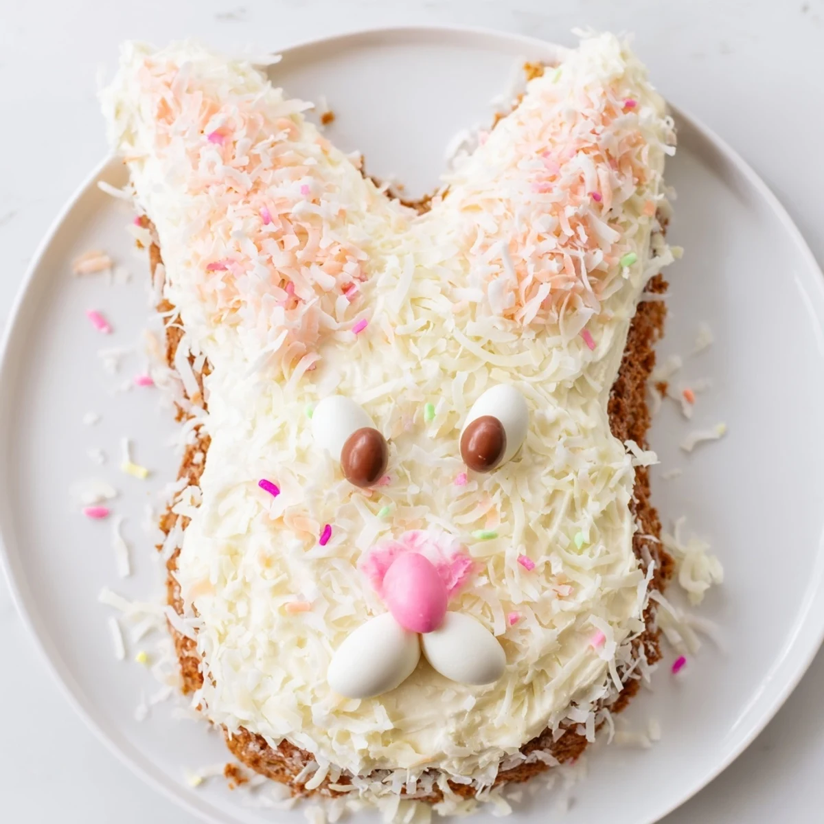 This festive Spring Bunny Carrot Cake, covered in fluffy frosting, is perfect for dessert.