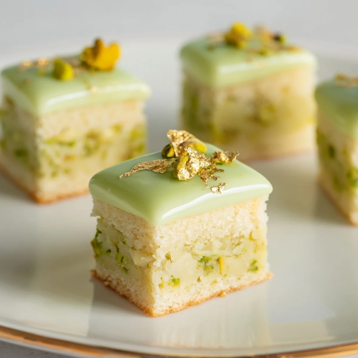 Nahaufnahme von perfekt geschnittenen Grenouille Royale Petits Fours, bereit für einen exquisiten Nachmittagsgenuss.
