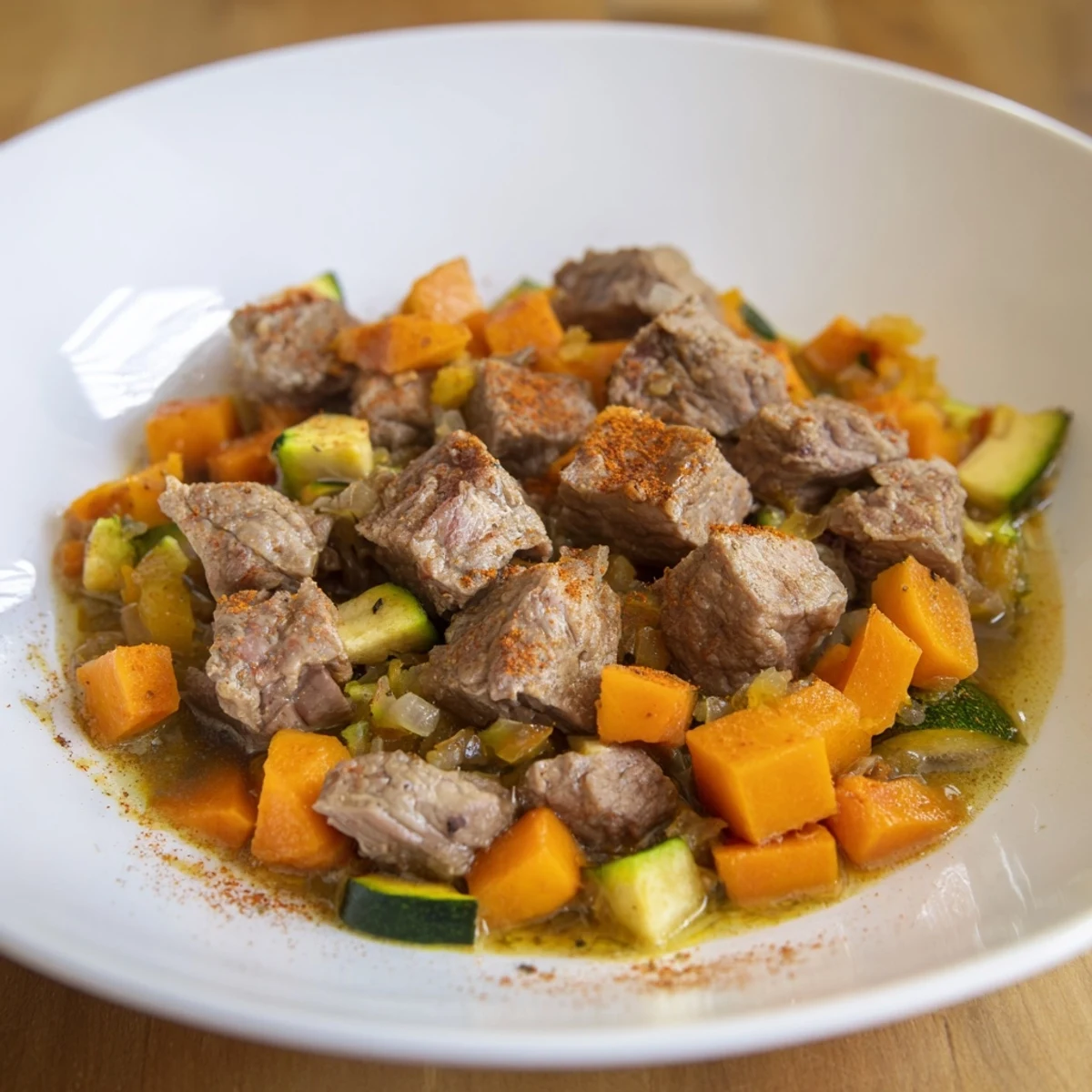 A close up shows the delicious Sweet Lamb Platter for Baby's Party, a mild stew ideal for toddlers.