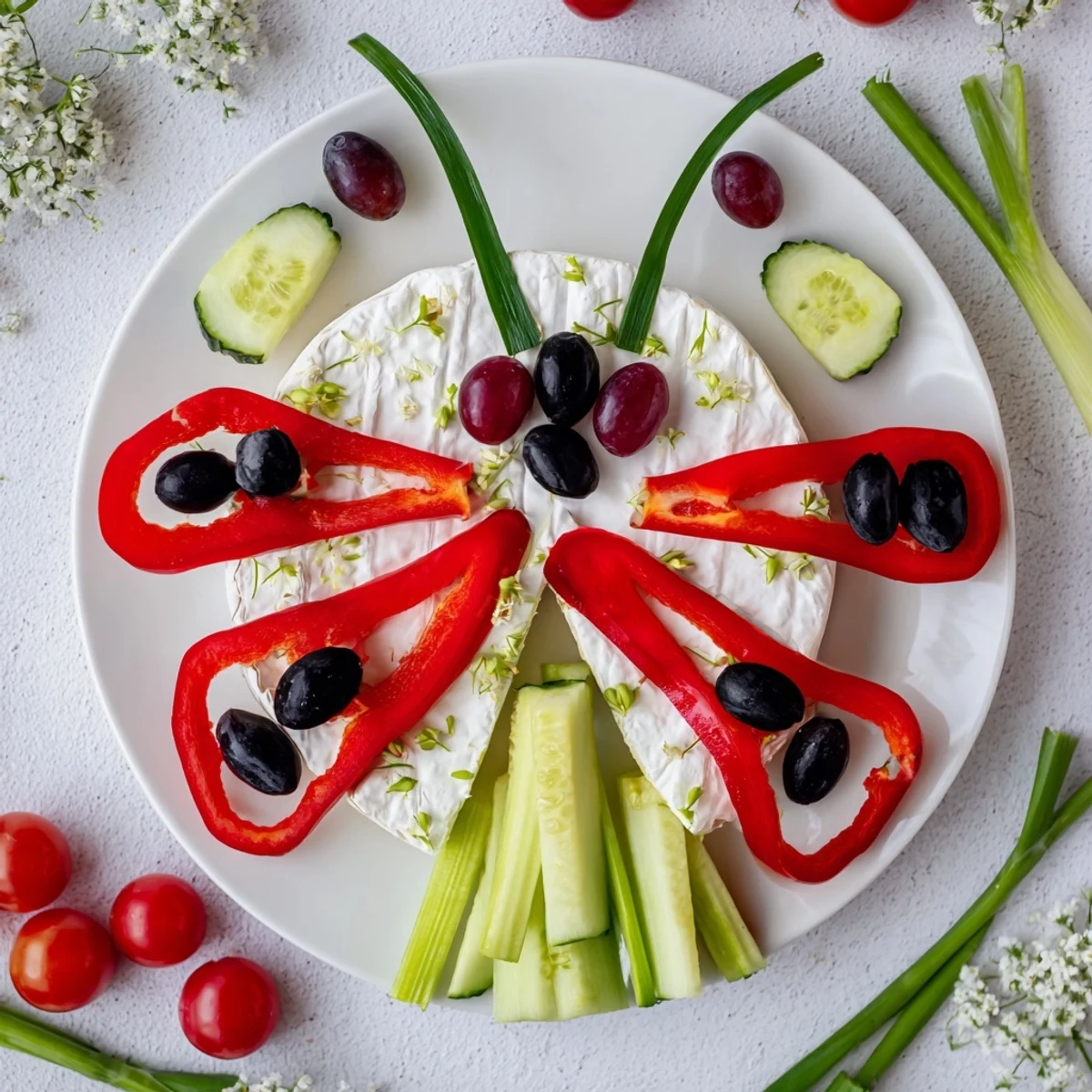 A charming Coccinelle Amusante Planche Pique-Nique platter with colorful veggies, ready for a fun picnic.