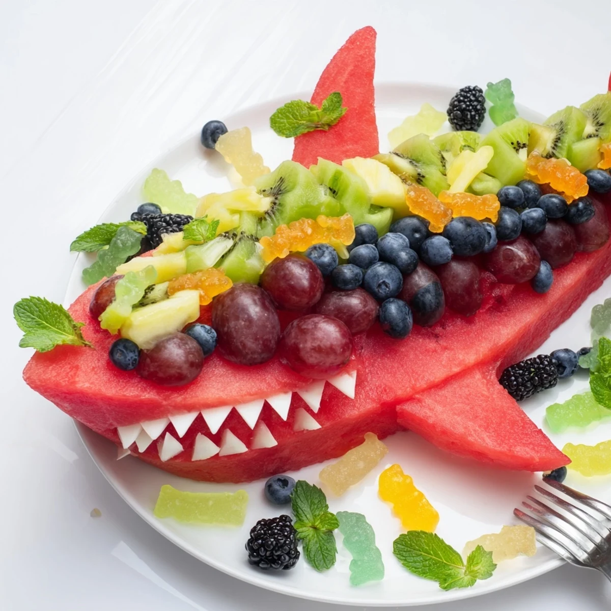 The request is for three SEO-optimized image alt texts for a "Watermelon Shark Bite Board" recipe, tailored for a U.S. audience. The output should be plain text, with each alt text on a new line.