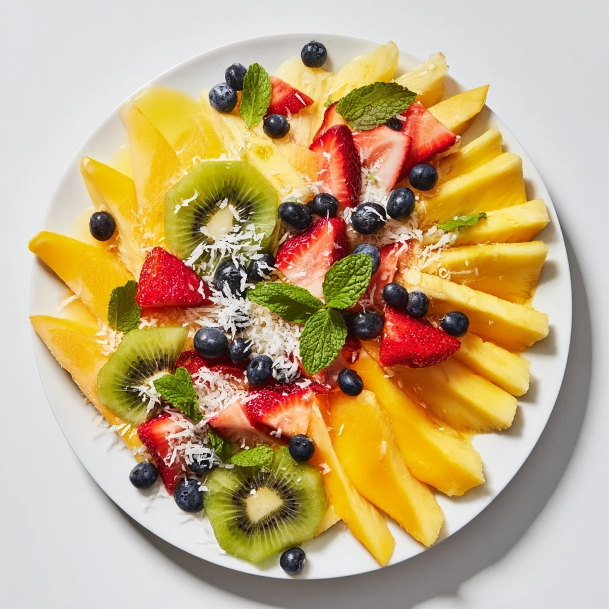 A refreshing Tropical Pineapple Sun Fruit Platter, ready to eat with vibrant tropical flavors.