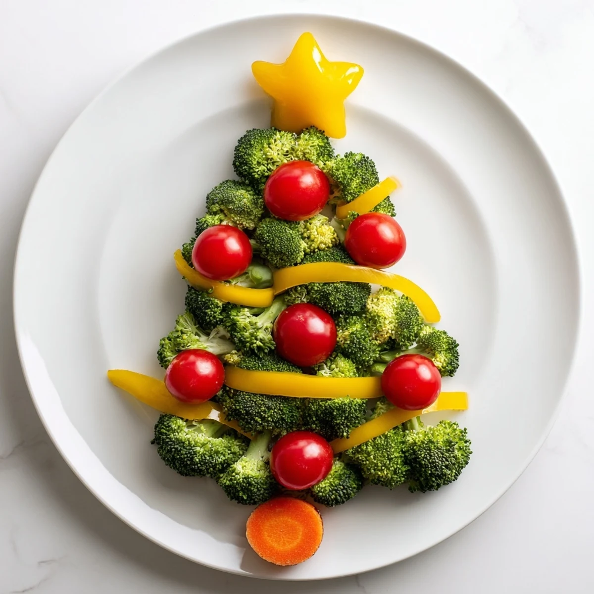 Imagine a Broccoli Tree with red cherry tomato ornaments, a fun and easy veggie snack to make.