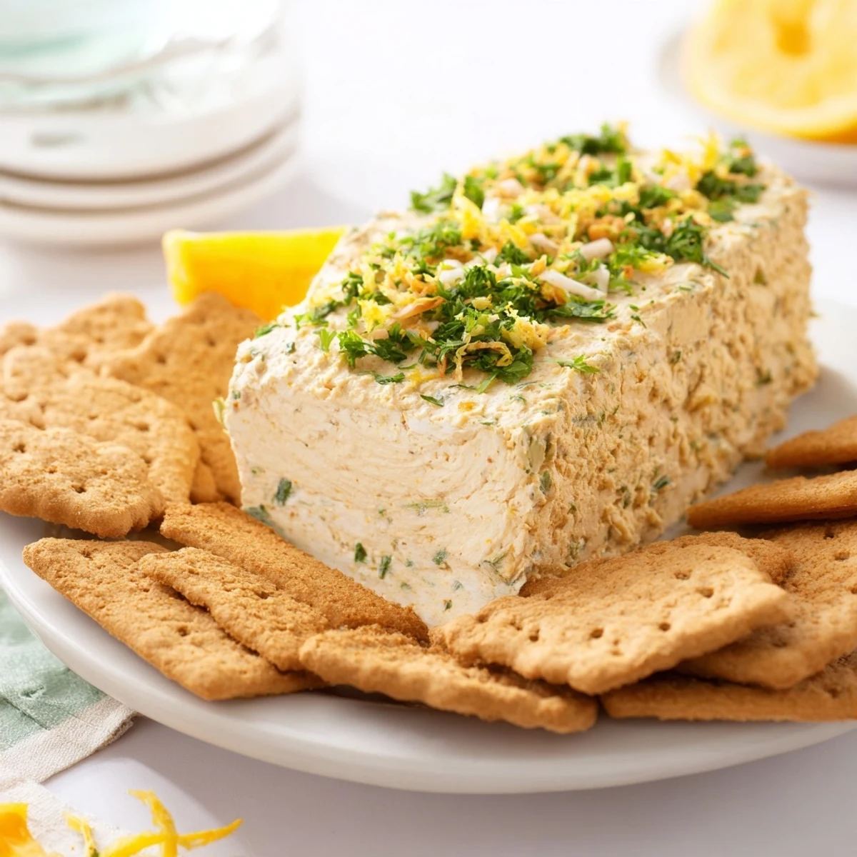Savory Herb-Coated Cheese Log, a delightful appetizer with vibrant fresh herbs and crackers.