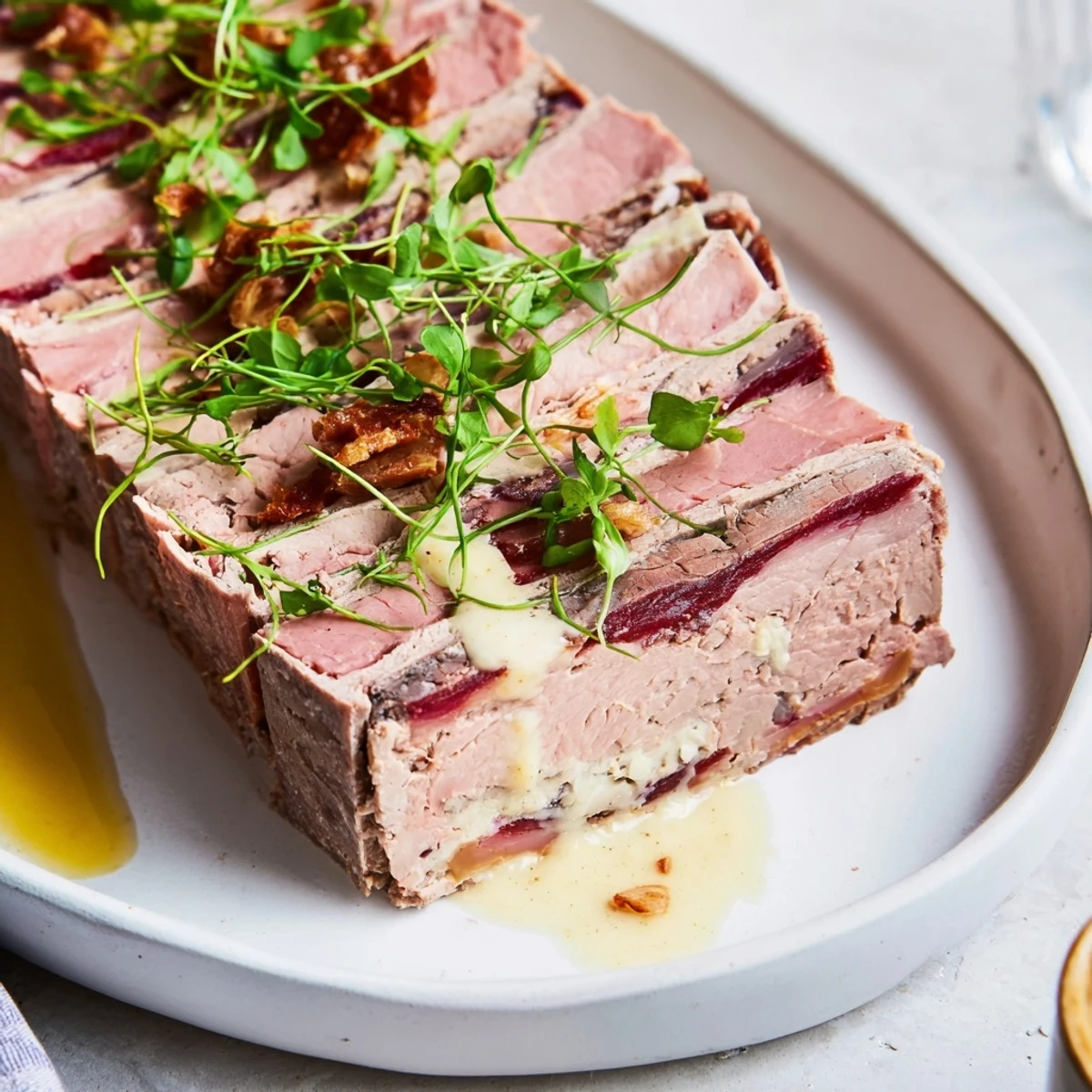 This beautiful Grand Canyon Rim terrine features meat layers and a creamy blue cheese river.