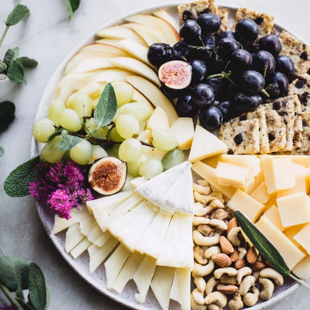 A visually appealing appetizer: the Yin-Yang Balance board displays cheeses, fruits, and crackers beautifully.
