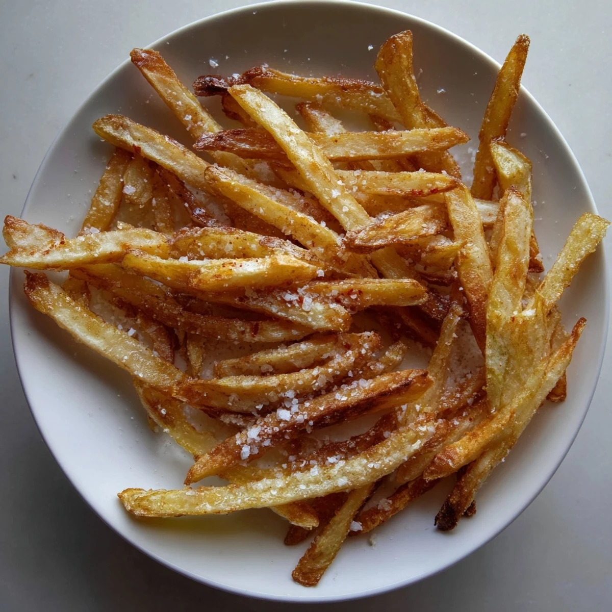 Close-up of freshly made air-fryer potato chips, boasting a light, crunchy texture, easy to make.