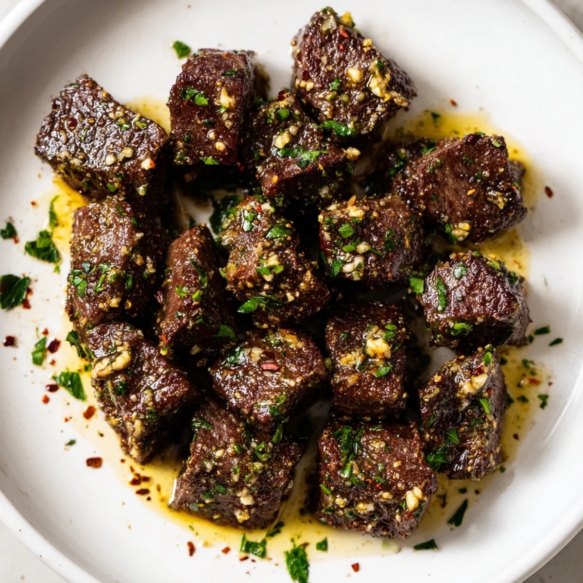 Tender, juicy Garlic Butter Steak Bites, cooked in a skillet with garlic and butter, delicious.