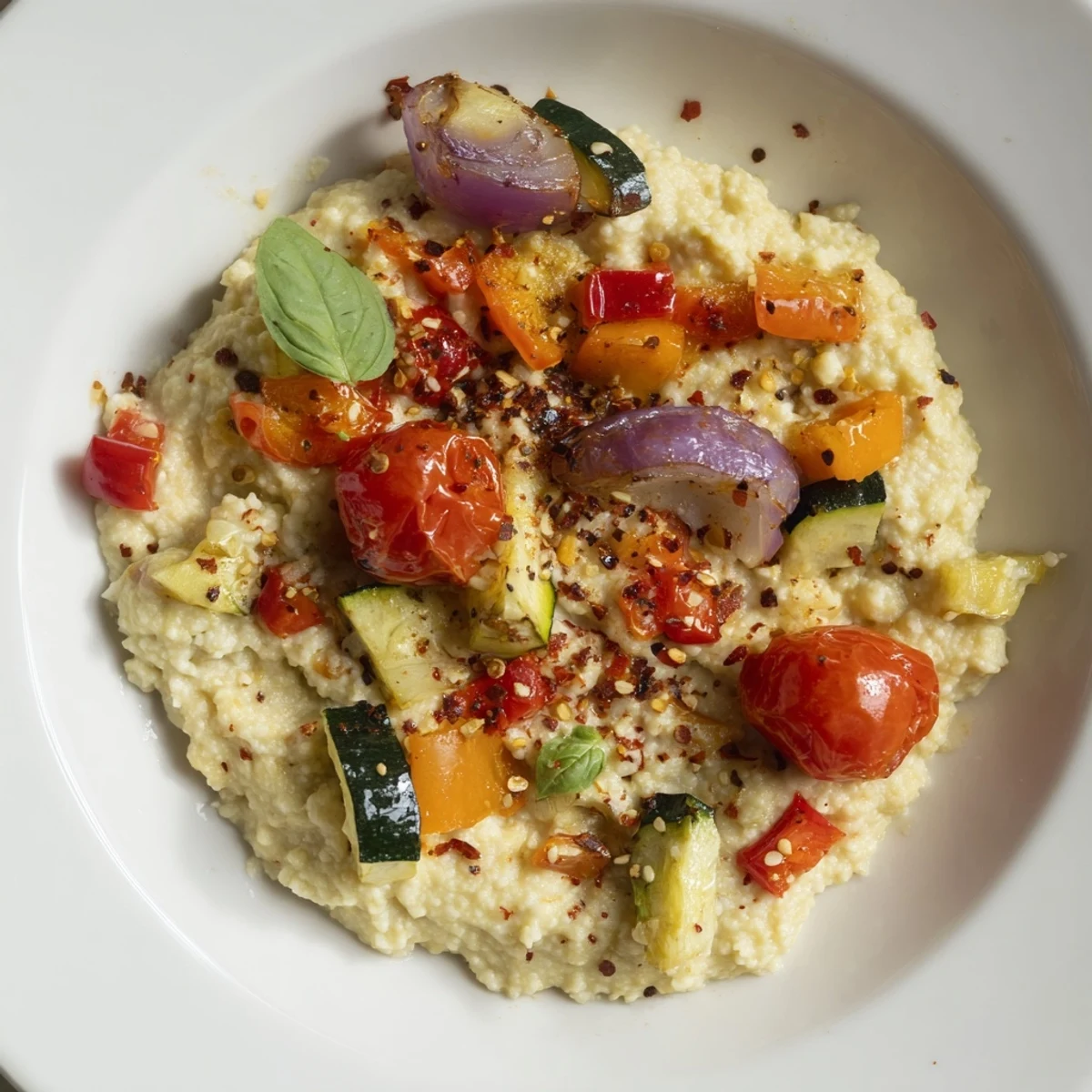 Creamy Baked Feta Pasta 2.0 with roasted vegetables, basil garnish, an inviting vegetarian dinner.