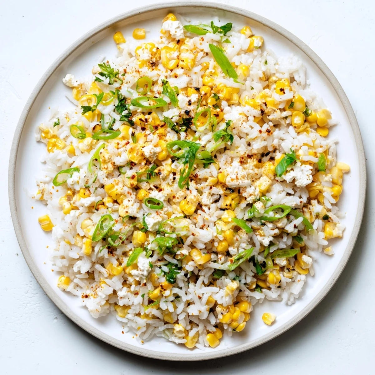 Fluffy Mexican Street Corn Rice, a colorful vegetarian side dish, ready to be served.