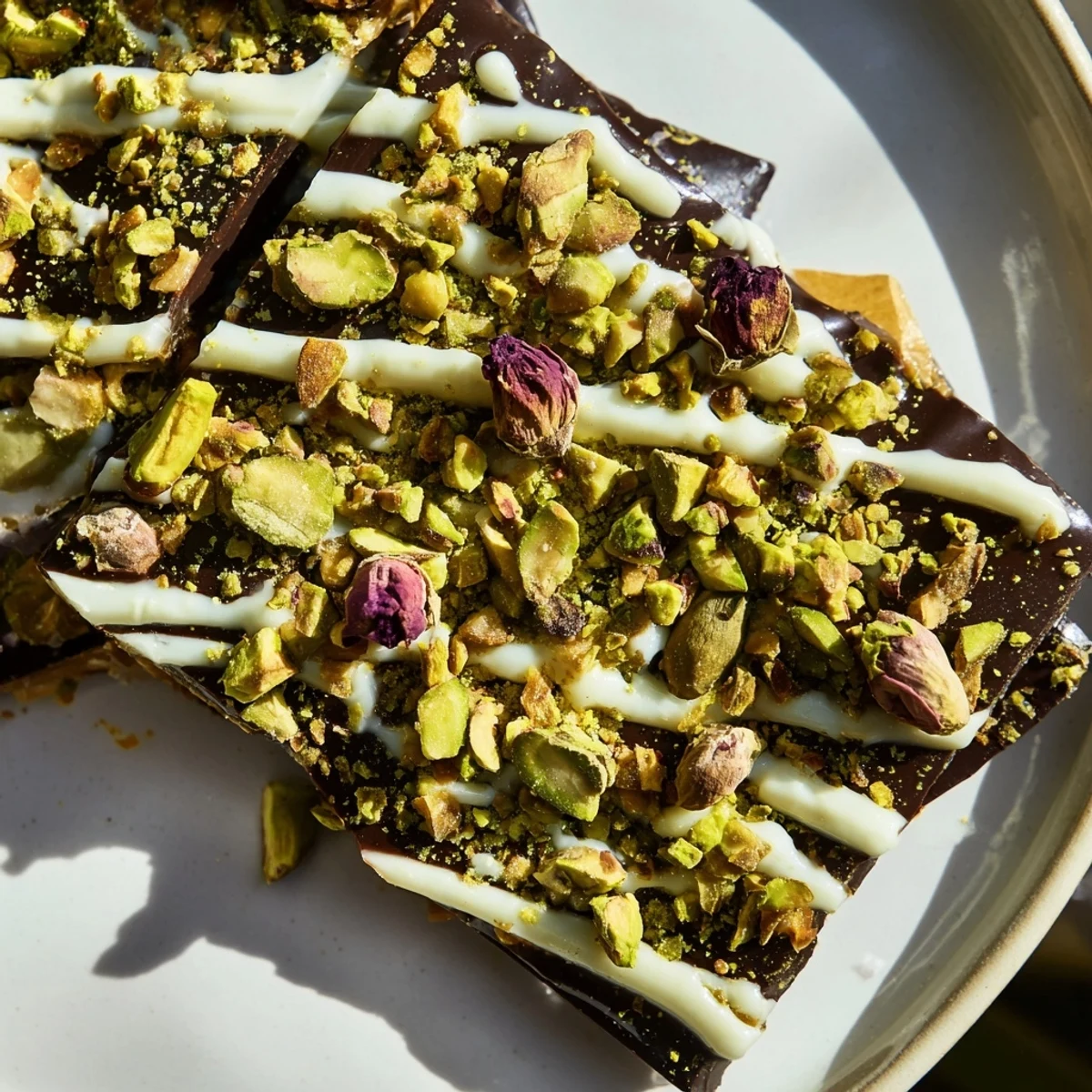 Golden, crispy phyllo and chopped pistachios top a decadent Pistachio Dubai Chocolate Bark.