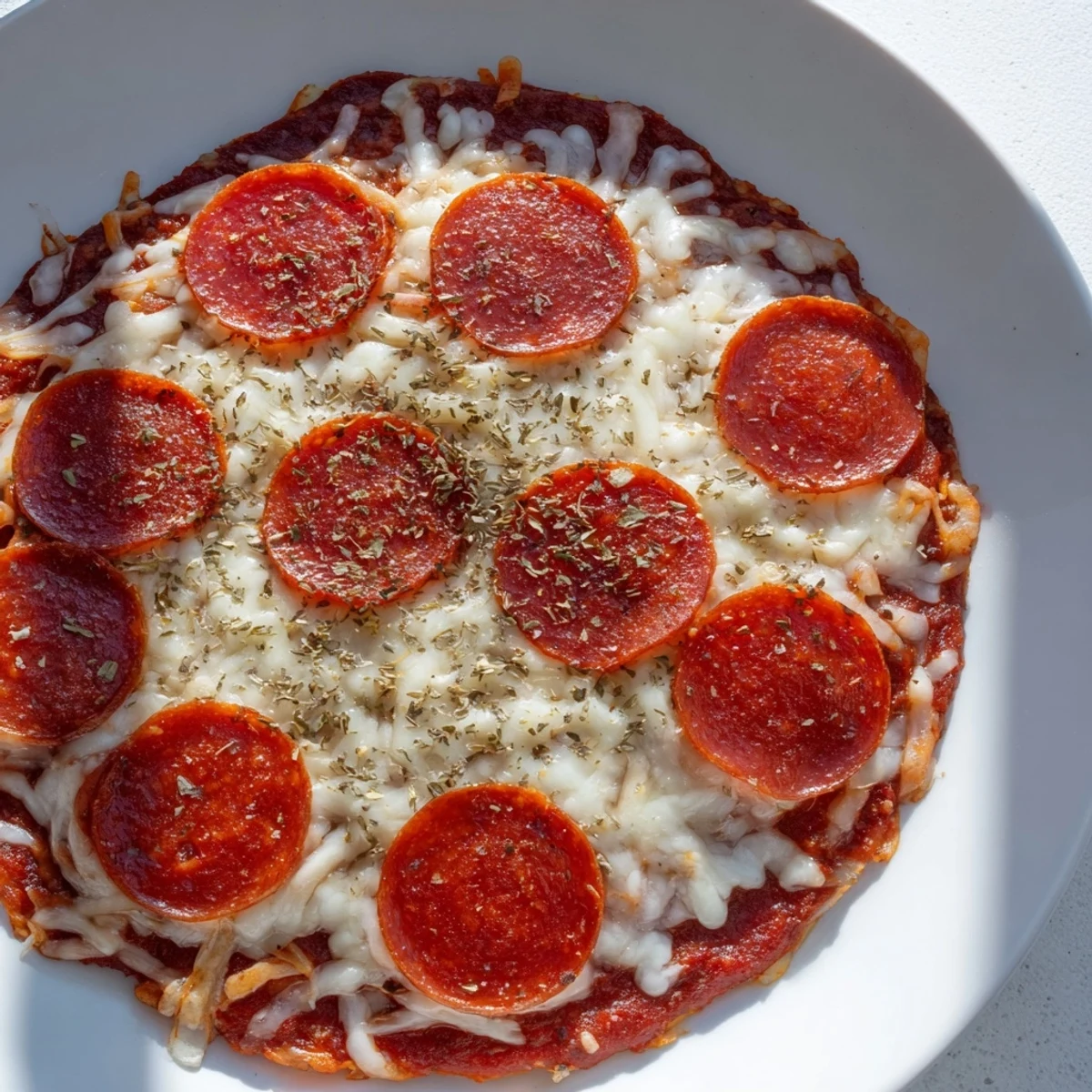 Hearty Meat Pizza Pepperoni Stack with melted mozzarella, a delicious low-carb dinner idea.