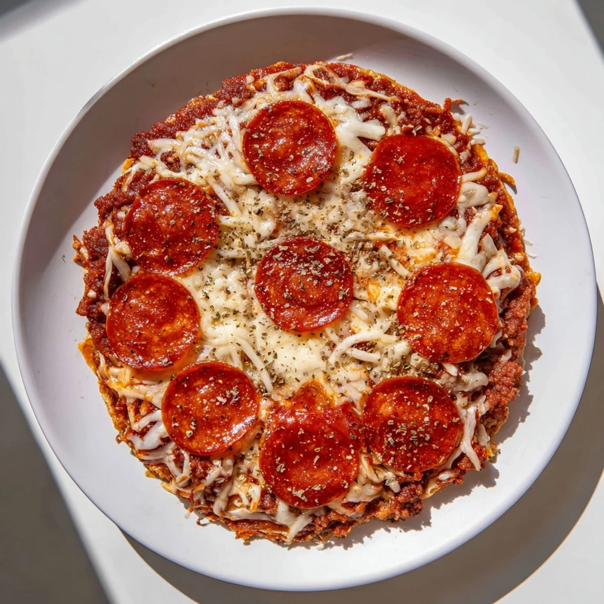 This close-up showcases a bubbling Meat Pizza Pepperoni Stack, cheesy and savory, ready to eat!